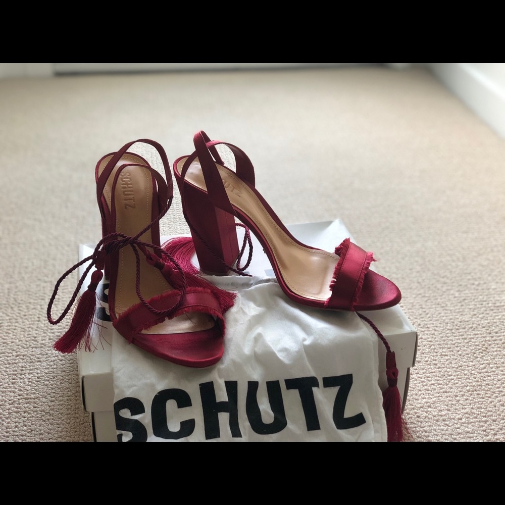 Schutz Red Primm Scarlet Satin wrap shoes